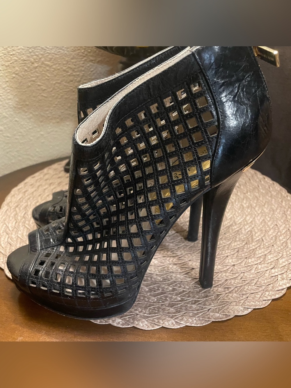 Michaels Black Cutout Peep-Toe Stiletto Booties